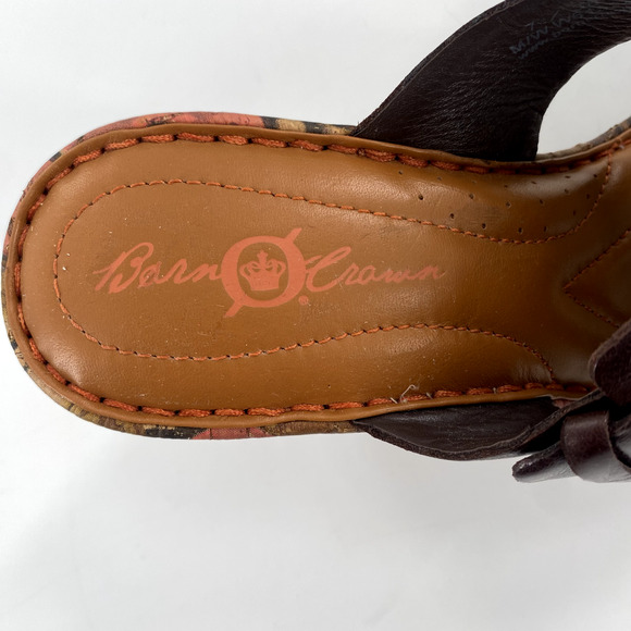 Born Crown Cross Strap Floral Cork Heel Sandals Sz 38/7.5 Brown Leather Buckle - Picture 5 of 10